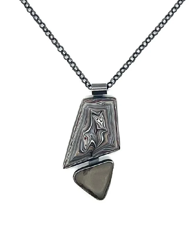 Custom Silver Heart Necklace-Rock and Fordite necklace