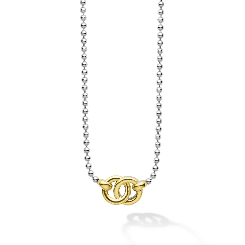 Silver Pendant Necklace-Signature Caviar Two-Tone Interlocking Pendant Necklace