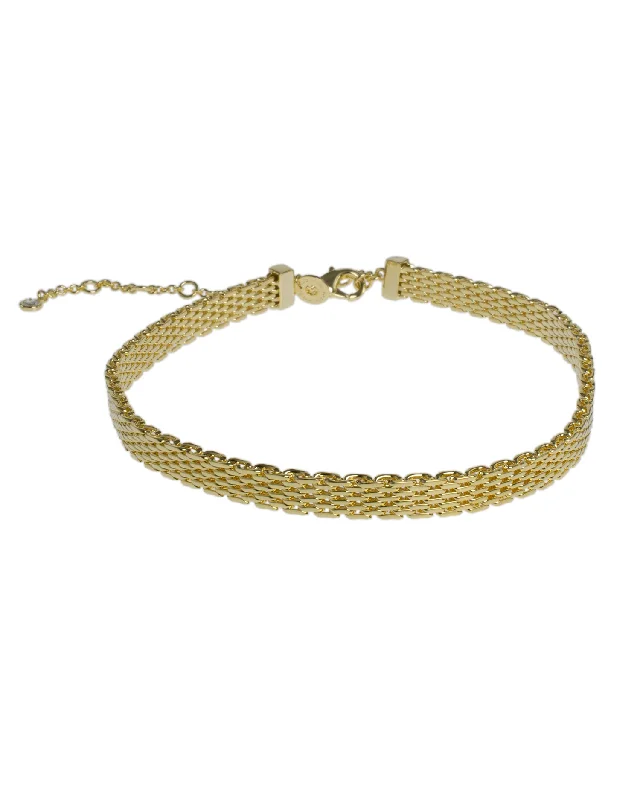 Bright Gold Pendant Necklace-Mesh Choker Necklace