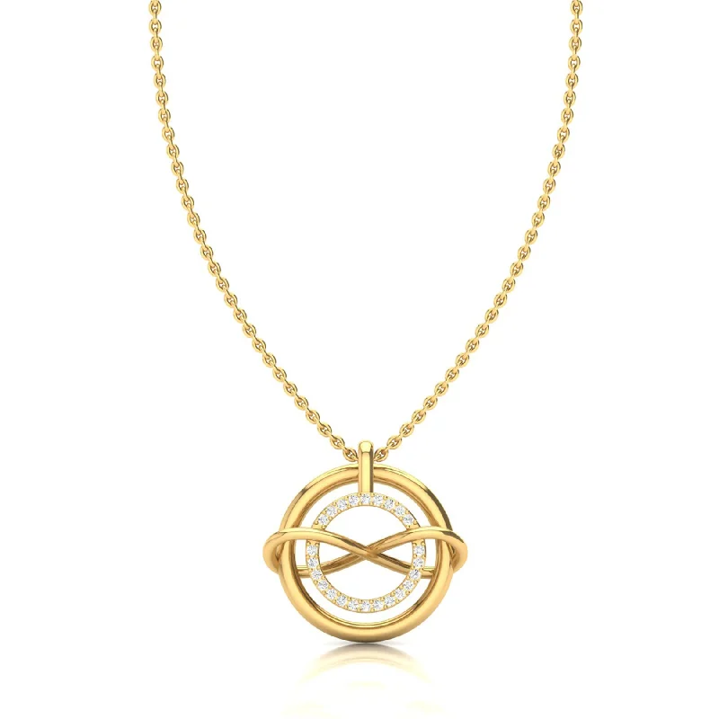 White Crystal Necklace-Infinity Knot Lunar Gold Necklace with Lab Grown Diamonds