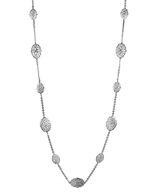 Sparkling Silver Necklace-40" Alternating Oval Filigree Station Necklace